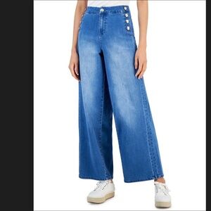 Charter Club Wide Leg Jeans with Nautical Button Detail
